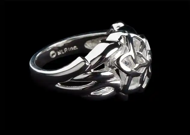 Wētā Workshop Nenya ring in sterling silver on a black background