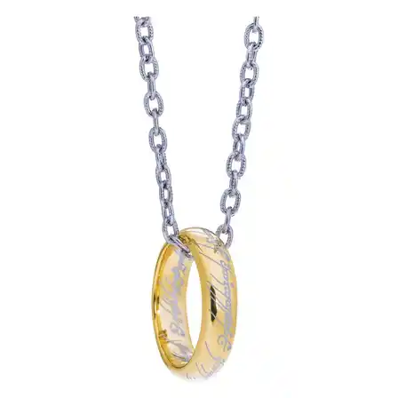 The Noble Collection gold plated One Ring with the Elvish inscription, hanging on a chain