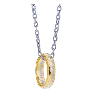 The Noble Collection gold plated One Ring with the Elvish inscription, hanging on a chain
